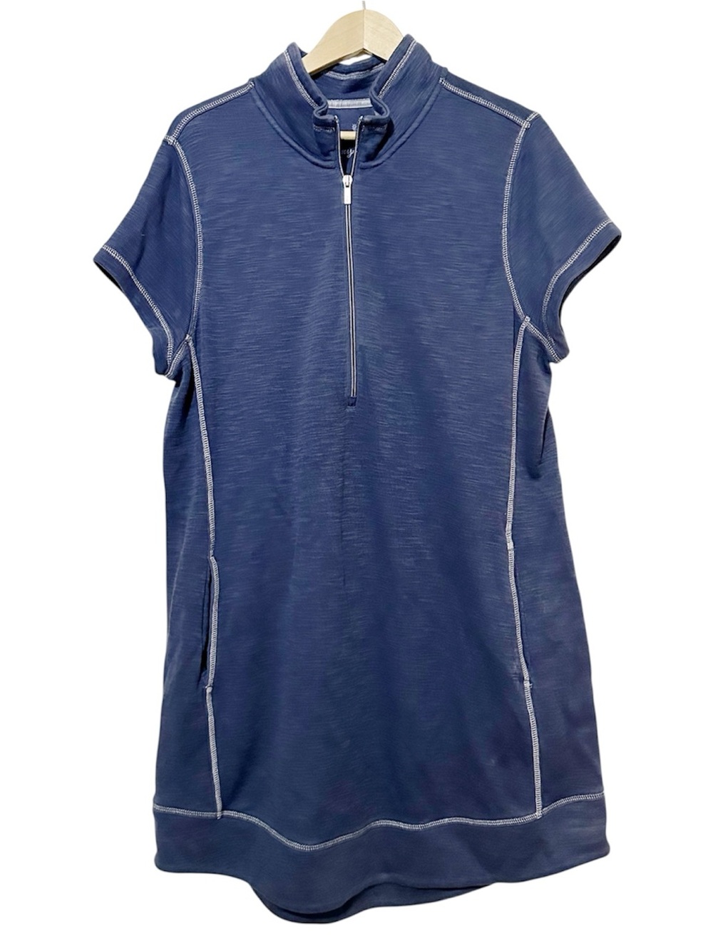 Tommy Bahama Tobago Bay Half Zip Dress Blue Pima Cotton Tencel Pockets XL - Picture 2 of 7